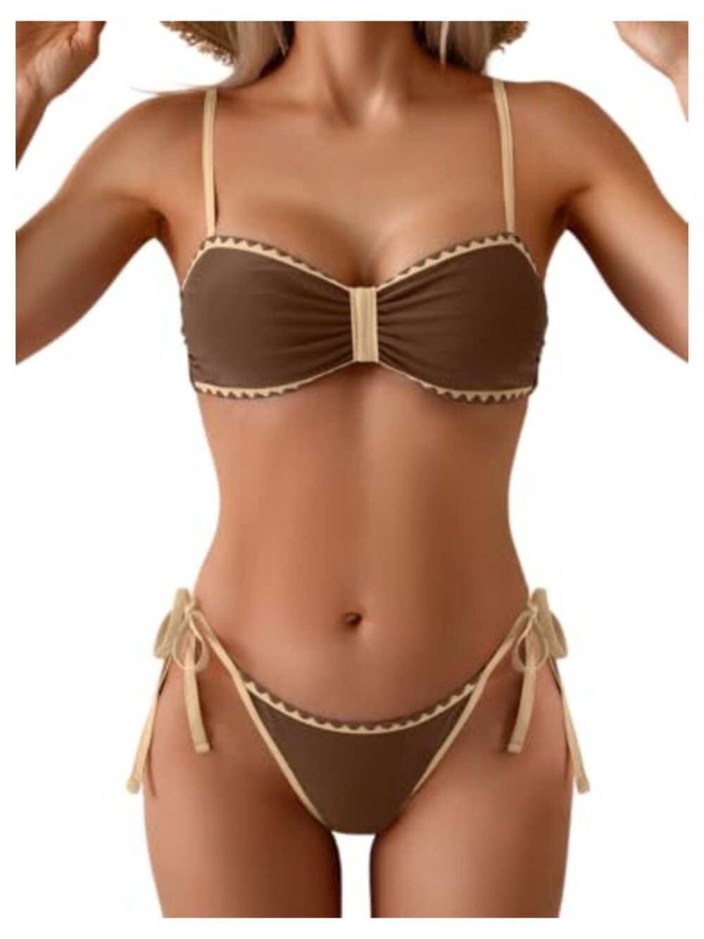 Women's Color Block Bikini Set Two Piece Tie Swimsuit Cheeky High Cut Bathing